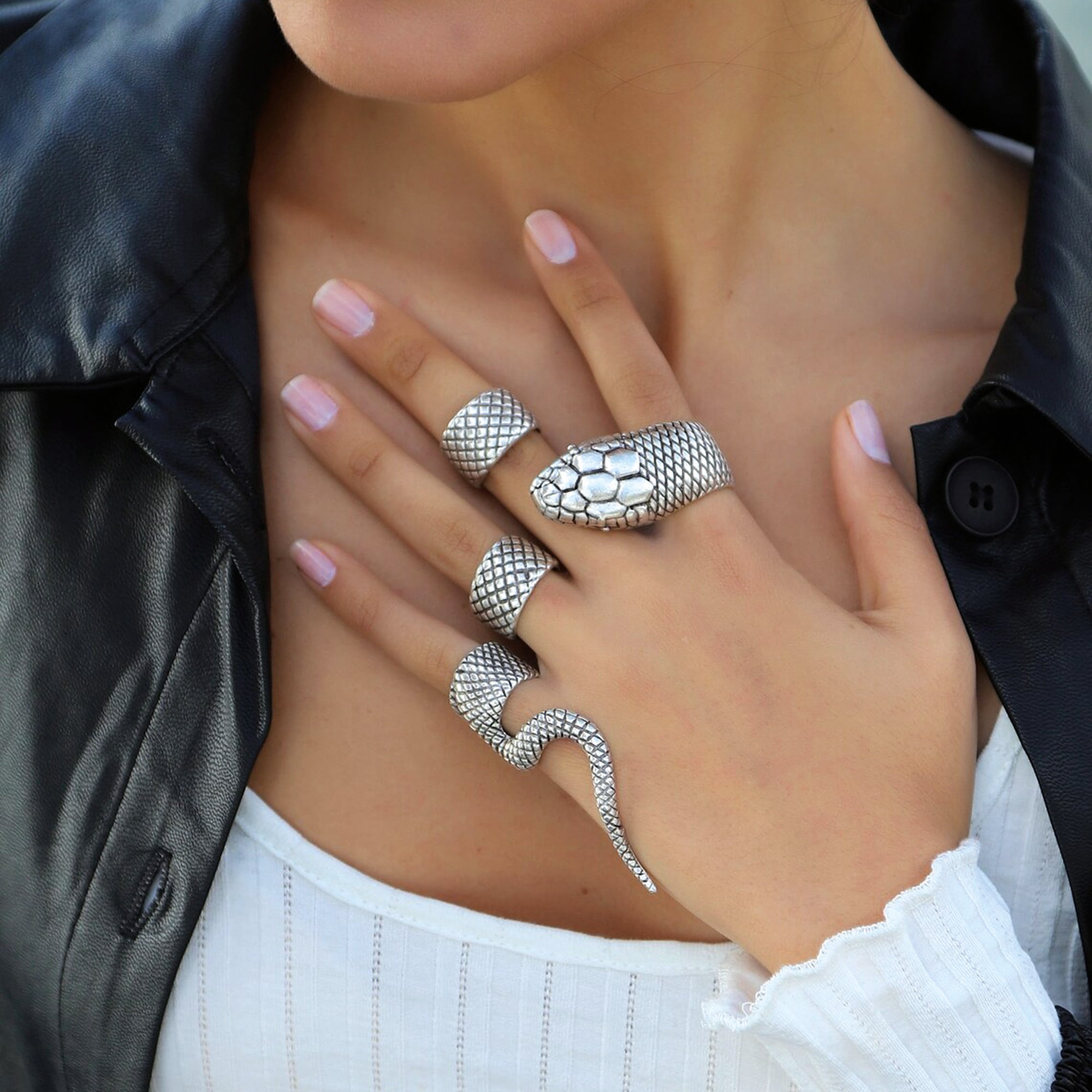 Snake Finger Ring Set Costume Accessory for Adults, Silver, Halloween by Way To Celebrate