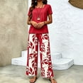 thumbnail image 6 of Guluxicc 2 Piece Women's Outfit Sets Crew Neck Short Sleeve Double Layer Hem Top Leaf Print Wide Leg Pants, 6 of 7