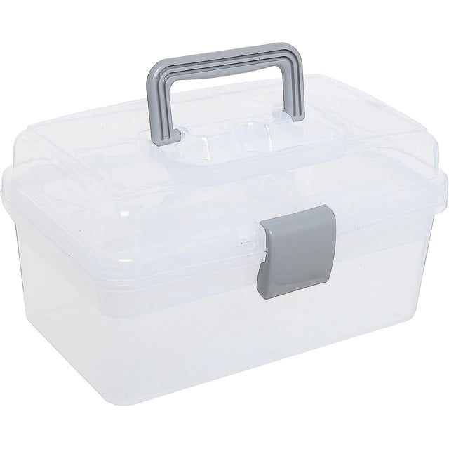 black Caja de almacenamiento portátil multiusos de color gris transparente: caja de costura de plástico, caja de herramientas, botiquín de primeros auxilios y estuche organizador
