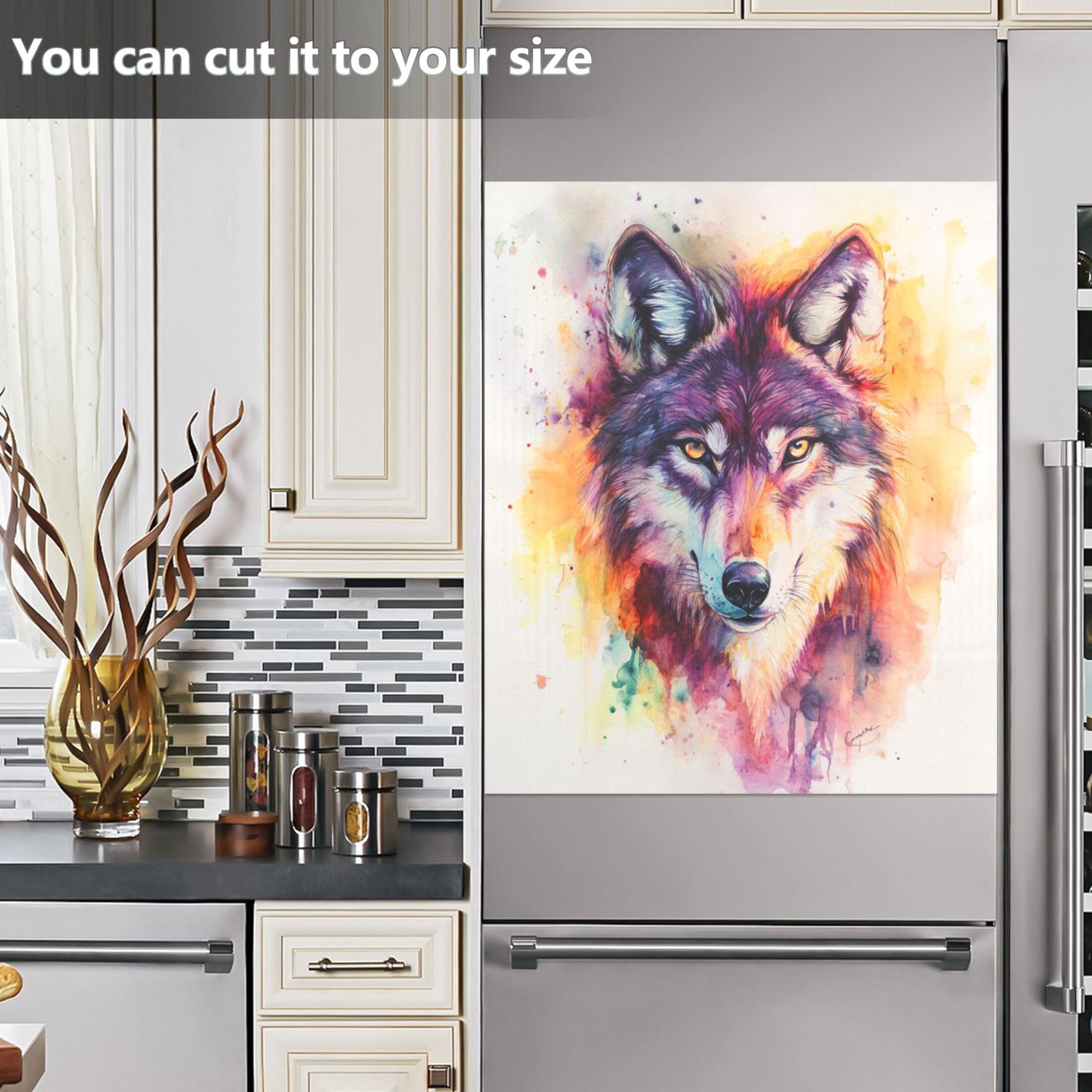 Dishwasher Magnetic Sticker 23x26 Inch Refrigerator Magnetic Sticker Washing Machine Magnetic Sticker Kitchen Panel Magnetic Sticker Home Decor Color Watercolor Wolf
