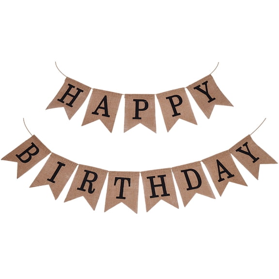 1 Set 1 Set Word Happy Birthday Linen Hanging Banners Flags for Birthday Party Decorations Black 5000mm
