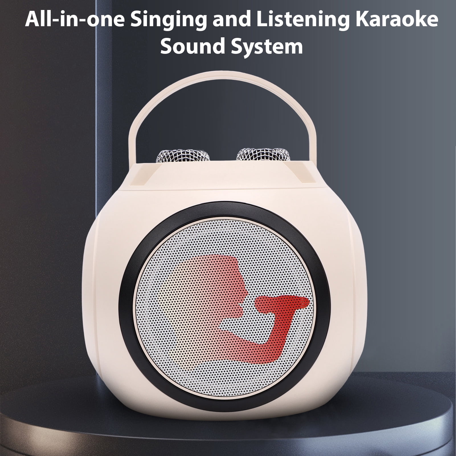 Rupoun Portable Bluetooth Karaoke Machine with 2 Wireless Microphones Built-in Rechargeable Battery RGB Light Effects Stand Alone Home Party Sound System White
