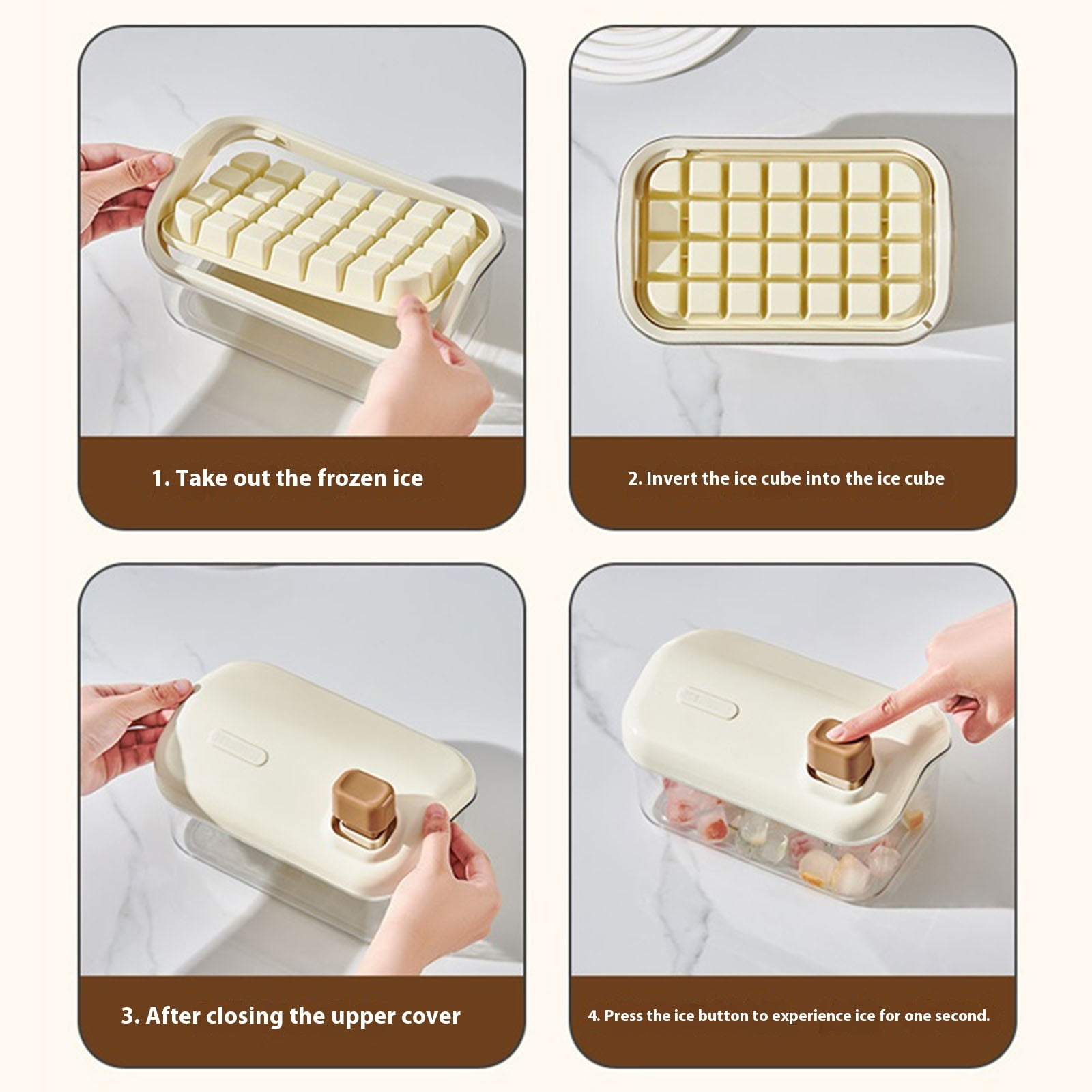 Ice Cube Tray Ice Mold Double Layer Ice Cube Maker with Lid Home One Button Ice Removal
