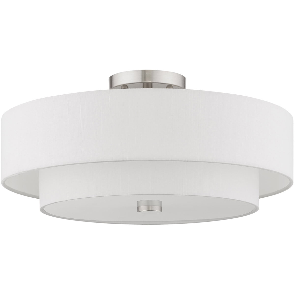 4 Light Brushed Nickel Ceiling Light fixture with Hand Crafted Off-White Fabric Shade