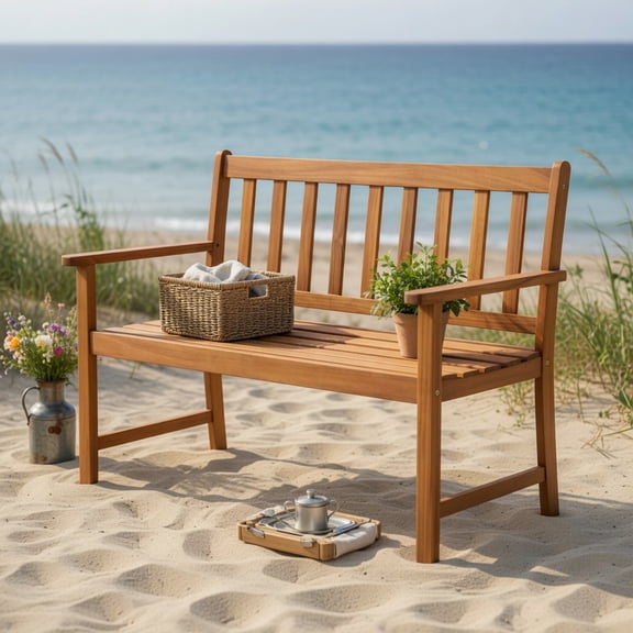 GVN 2-Person Outdoor Acacia Wood Bench with Backrest, Comfortable Outdoor Seating with Resistant Finish