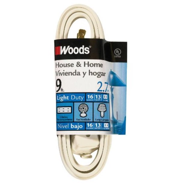 9' Cube Extension Cord With Power Tap, White Woods Extension Cords
