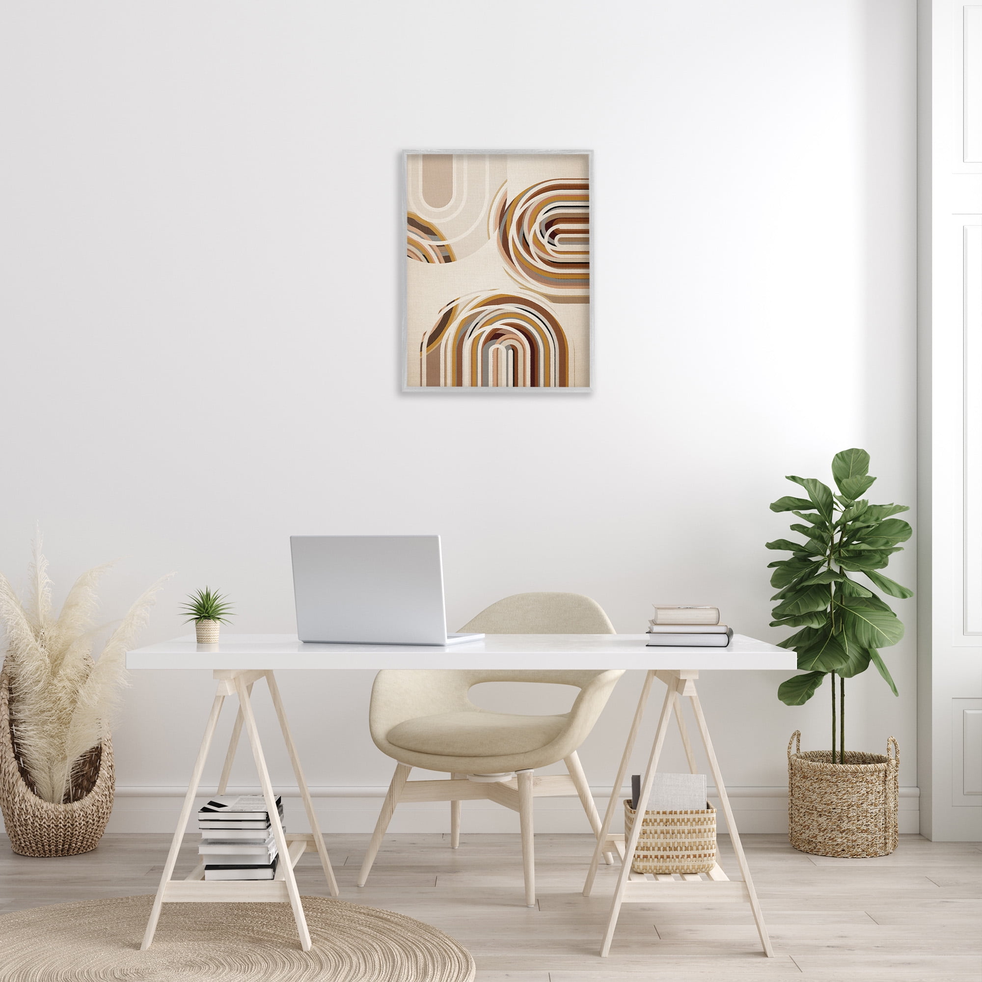 Stupell Industries Neutral Overlapping Arches Abstract Painting Gray Framed Art Print Wall Art, 24 x 30