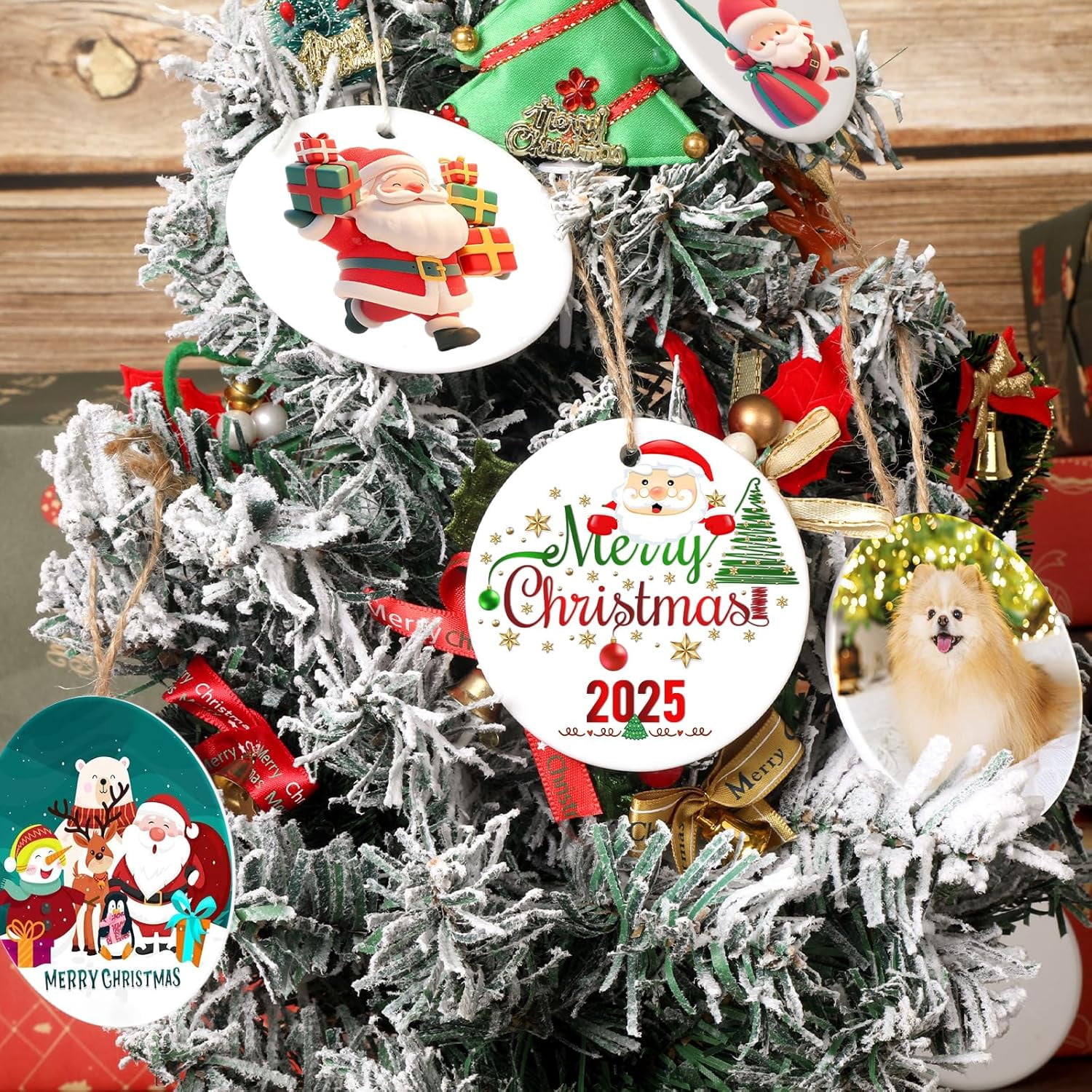50 Pack Sublimation Ornament Blanks 3" Ceramic Two-Sided Printed Sublimation Christmas Ornaments Bulk Round White Ornaments for Personalized Xmas Tree Ornament Home Decor Heat Transfer DIY Craft