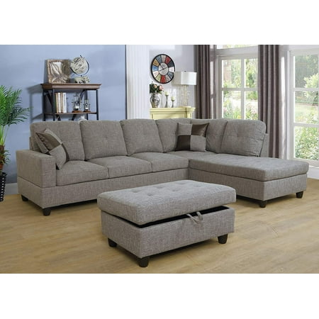Ainehome Modern Sectional Sofa L-Shape Sectional Fabric Upholstered Couch with Chaise Ottoman Sectional Sleeper Sofa (Right Hand Facing Melang Grey)
