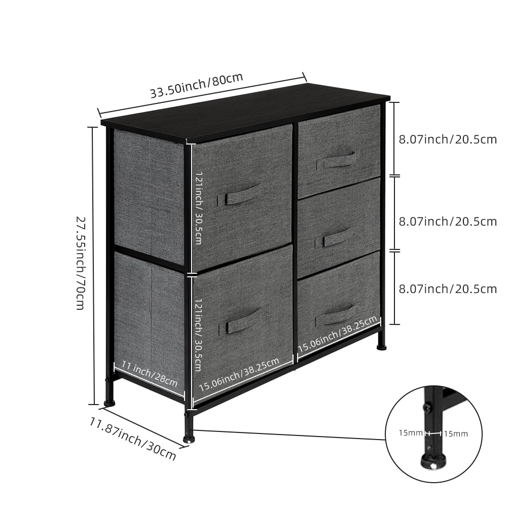 Private Jungle 5 Drawer Dresser Organizer Fabric Storage Chest , End Table Storage Cabinet, Easy Pull Fabric Bins, Wooden Side Table for Bedroom, Hallway, Entryway Closets, Grey Private Jungle 5 Drawer Dresser Organizer Fabric Storage Chest , End Table Storage Cabinet, Easy Pull Fabric Bins, Wooden Side Table for Bedroom, Hallway, Entryway Closets, Grey