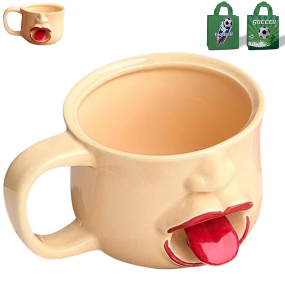 Funny Face Mug with Moving Tongue - Ceramic Coffee Cup 11cm, Novelty Drinkware for Office or Home, Gift for Coworkers