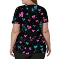 thumbnail image 3 of Womens Valentine Day Scrub Tops Love Heart Print V Neck Quick Dry Cute Uniform Plus Size Short Sleeve Medical Workwear with Pockets Black 3XL, 3 of 5