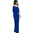 thumbnail image 5 of KOH KOH Long Pant One Off Shoulder 3/4 Short Sleeve Sexy Wide Leg Casual Summer Fall One Piece Jumpsuit Pant Suit Romper Playsuit Tall Overall For Women Cobalt Royal Blue Large US 12-14 JSN003, 5 of 6