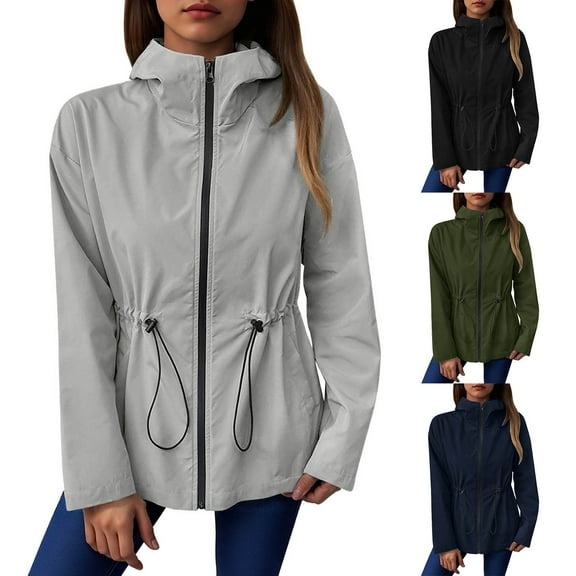 TrendOFT Womens Lightweight Hooded Raincoat Waterproof Windbreaker Jacket Packable Active Outdoor Rain Jackets Black L