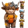 thumbnail image 4 of 4 Pcs Whimsical Highland Cow Figurine Set, Lovely Farmhouse Four‑Season Cow Collection, Unique Highland Cow Gifts For Shelf And Mantel Display, 4 of 7