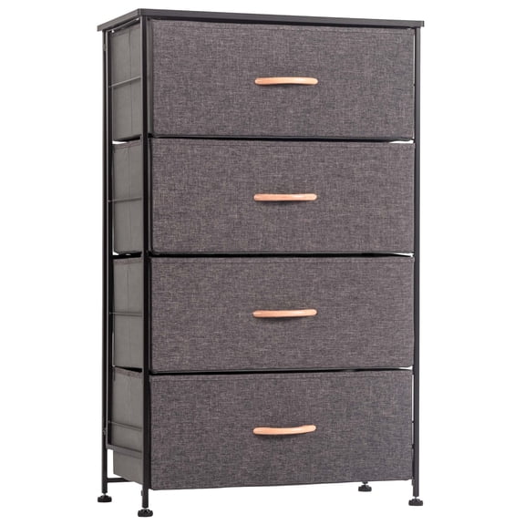 Prime Garden Fabric 4 Drawers Storage Organizer Unit Easy Assembly, Vertical Dresser Storage Tower for Closet, Bedroom, Entryway, Charcoal