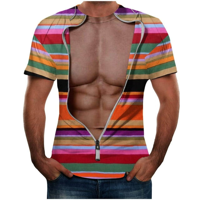 Jgppe Chemise de Mode pour Hommes Imprimé Muscle T-Shirt Décontracté Manches Courtes Col Rond Blouse Tops