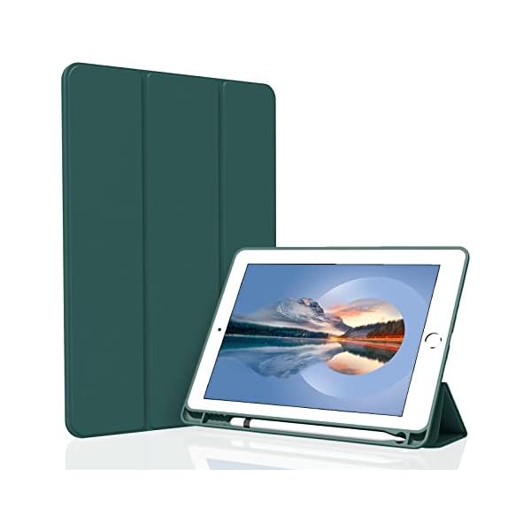 wonim11 Case for iPad 9.7 inch 6th/5th Generation, Trifold Stand Smart Auto Sleep/Wake Cover, Lightweight Soft TPU Case with Pencil Holder for iPad 9.7" 2018/2017, Dark Green