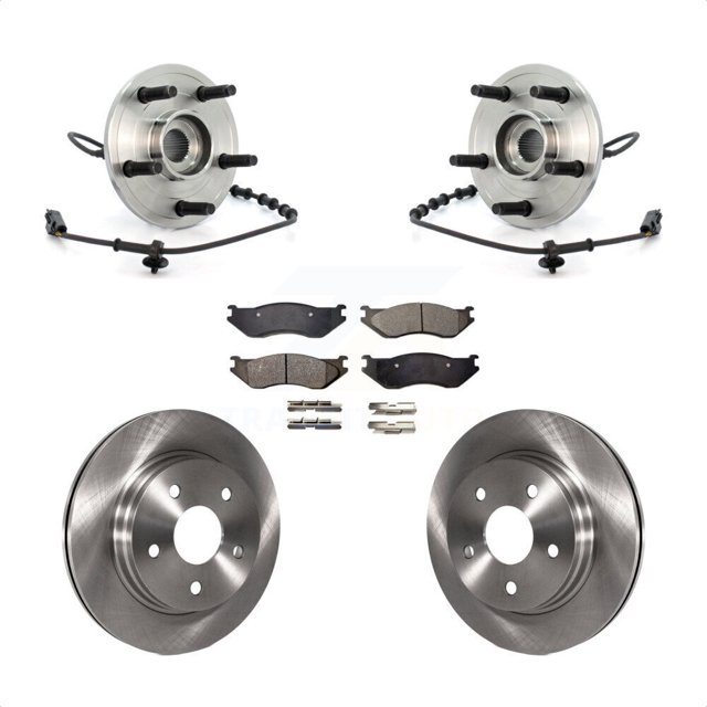 Transit Auto Front Hub Bearing Assembly Disc Brake Rotors and Semi-Metallic Pads Kit for Car Dodge Ram 1500 KBB-105364