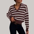 thumbnail image 2 of vigerkar Women Striped Sweater V Neck Sweaters Woman Cute Sweater Trendy Knit Long Sleeve Loose Pullover Sweaters (Brown, 3XL), 2 of 5