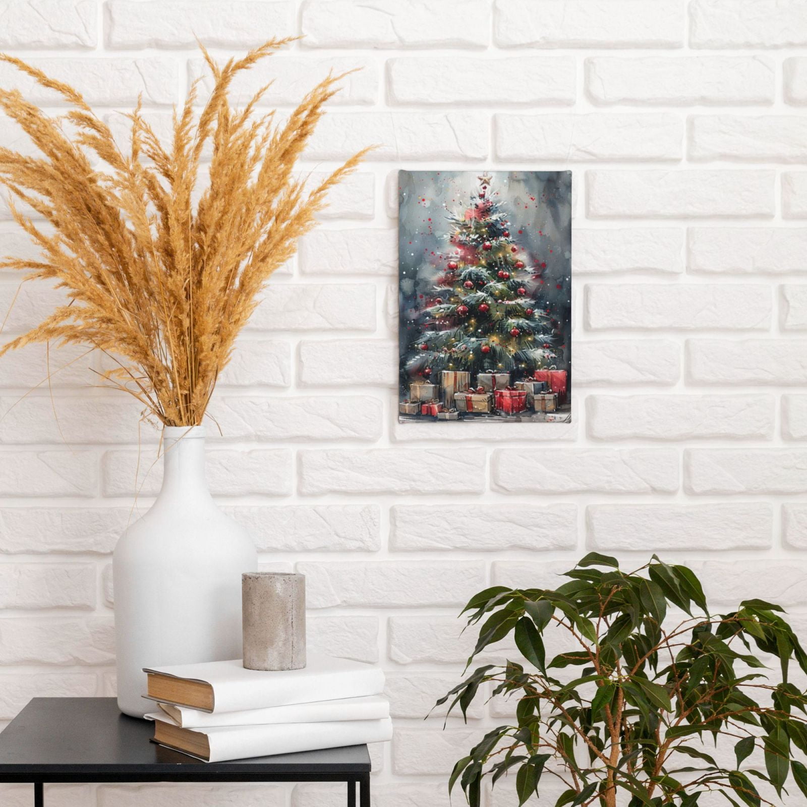 8x12 inch Canvas Hanging Picture Christmas Tree & Gift,Apartment,Restaurant,Bathroom,Cafes Wall Art Decor Canvas Painting,Charm Festival Decoration,Exquisite Christmas Tree & Gifts Painting