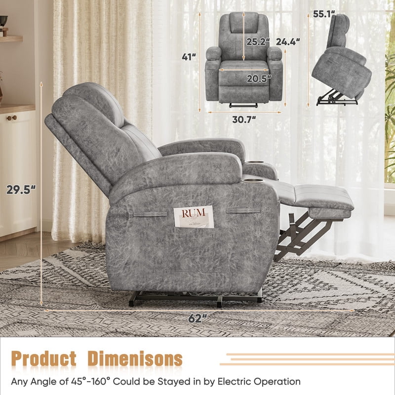 Homall Power Lift Recliner Chair Massage Designed Leathaire Fabric Single Sofa Specifically for Nursing,Gray