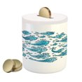 thumbnail image 1 of Fish Piggy Bank, Fish Sketching in Round Frame with Romantic Indie Style Floral Pattern, Ceramic Coin Bank Money Box for Cash Saving, 3.6" X 3.2", Blue and White, by Ambesonne, 1 of 4