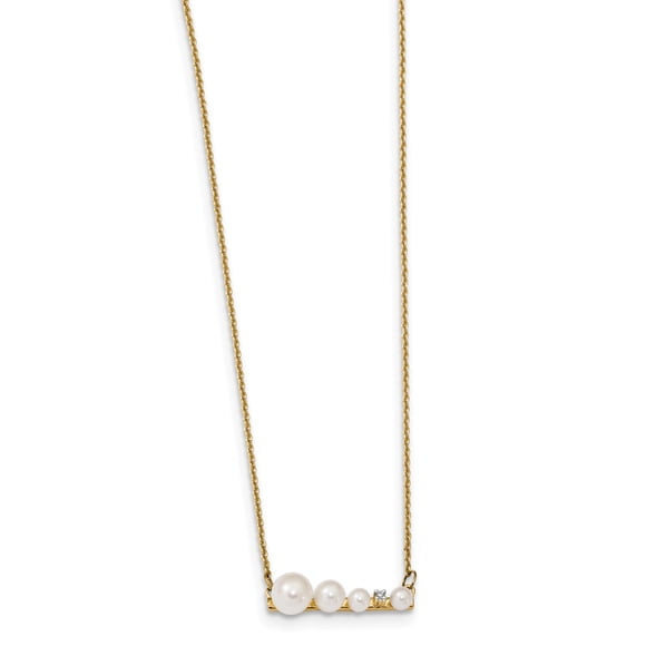 14K Yellow Gold Gold w/ Freshwater Cultured Pearl & Diamond Necklace 17 Inch