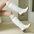 thumbnail image 5 of Women Round Toe Warm Knee High Boots Plus Size Mid Heel Quilted Fabric Tall Boots Non Slip Outsole for Fall Winter Commuting Travel White, 5 of 8