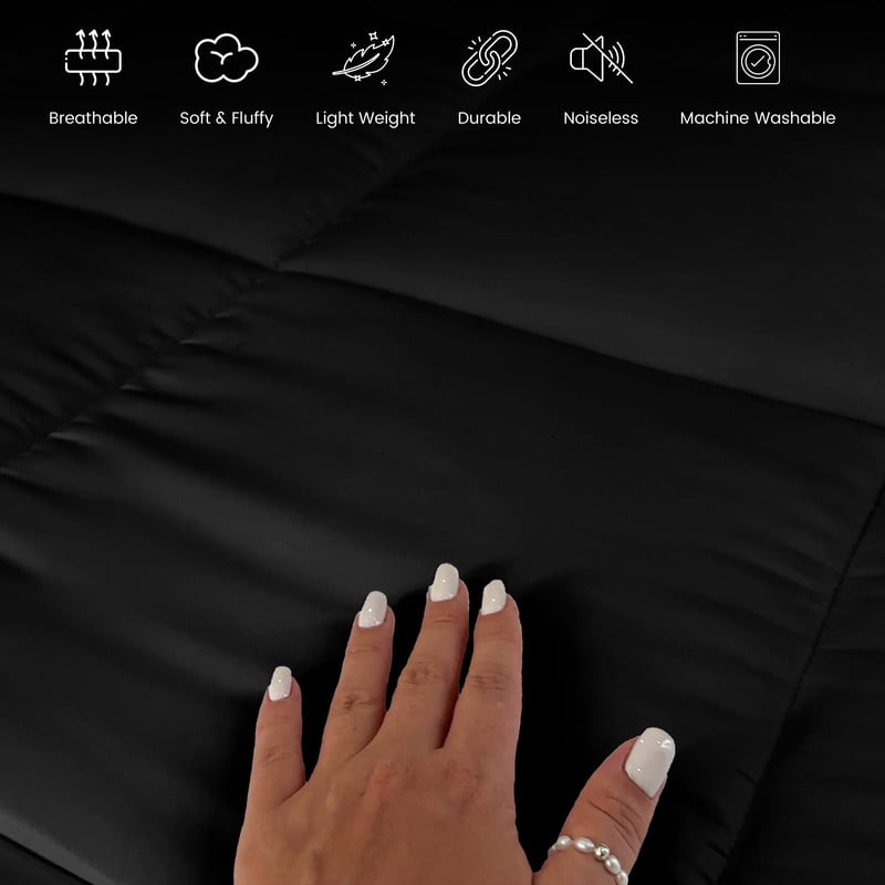 Lux Decor Premium King Comforter Down Alternative - All Season Box Stitched Quilted Duvet Insert with Corner Tabs, Machine Washable Bedding - Oekotex Certified - Black