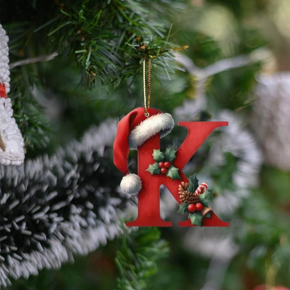 HomeDM 26 Letter Christmas Ornaments for Xmas Tree Decorations - Hanging Acrylic Pendants for Wreaths Rustic Farmhouse Home Decor (K)