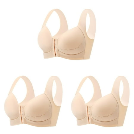 en s Solid Color Front Strapless Bra for Women Closure Large Size Thin Womens Bras Push Up Bra Underwear Running Sports Big Bra Bras High Support ceangrtro Beige (3Packs) Beige (3Packs)
