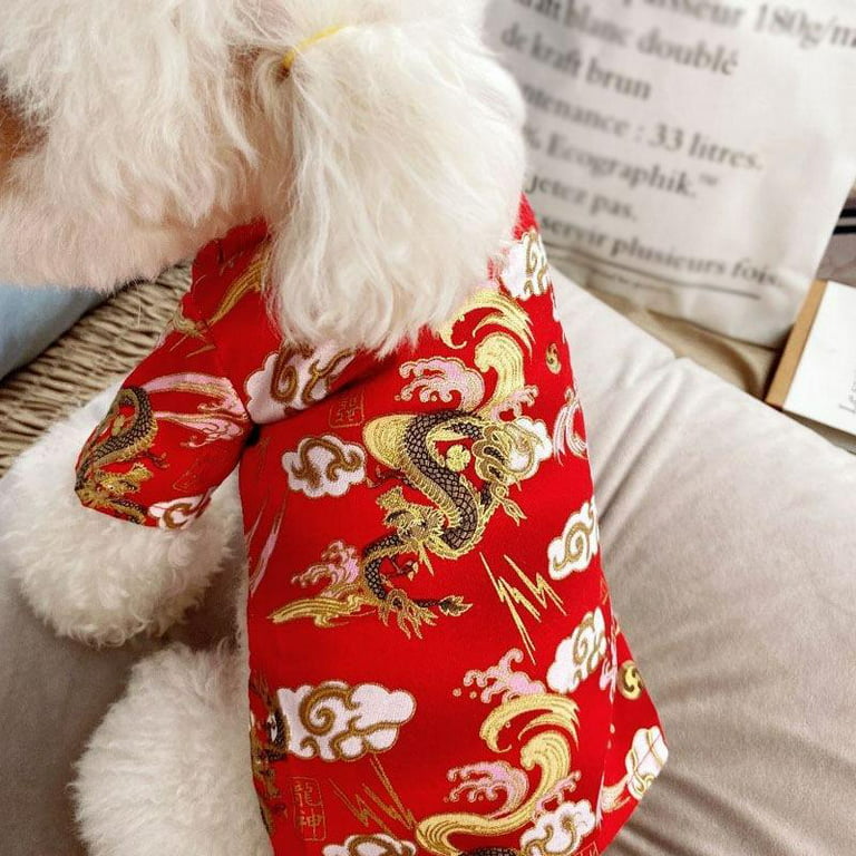 Harikaji Cat Clothes,New Year's Cloak Dog Clothes Red Pet Cheongsam Cloak  Clothes for Cats Small Dogs Puppy(Gold,L)