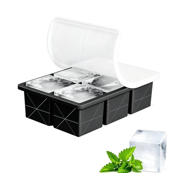 6-Cavity Collapsible Large Ice Cube Tray - 45mm Mega Square Silicone Ice Mold with Lid - Easy Release, Slow-Melting Ice Cubes for Whiskey, Cocktails & Iced Coffee