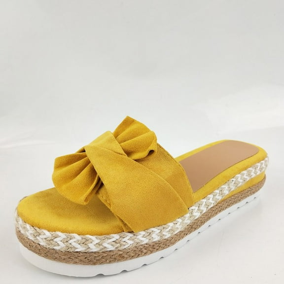 Dpityserensio Women Bowknot Beach Summer Slippers Slide Slope Heels Plus Size Shoes Sandals for Women Yellow 10.5(43)