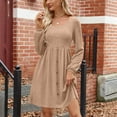 thumbnail image 2 of JGGSPWM Women's Solid Round Neck Button Sweater Dresses Long Sleeve Loose Casual Pleated Fall Dress with Pockets Yellow M, 2 of 4