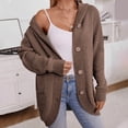 thumbnail image 3 of Cárdigan de punto largo con capucha para mujer, suéter retro holgado con botones, cárdigan de poliéster para mujer, 3 of 6
