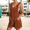 thumbnail image 2 of Gpoecd Combinaison-Robe Décontractée d'Été Grande Taille Sans Manches à Boutons avec Short, Élégante et Stylée, en Jean, pour Femmes, Brun, TG, 2 of 4