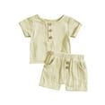 thumbnail image 1 of Faithtur Infant Boys Summer Outfits Solid Color Buttons Short Sleeve Crew Neck T-Shirts and Elastic Waist Shorts 2Pcs Clothes Set, 1 of 9