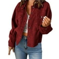 thumbnail image 2 of SwiftWear Women's Cotton Cropped Corduroy Shirt Jacket Causal Dressy Button Down Long Sleeve Shacket​​, Red, 2 of 7