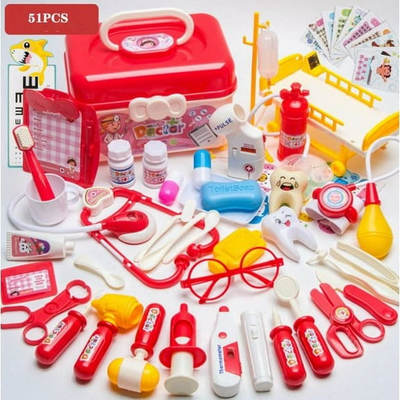 Kids Doctor Kit, 51 Piece Medical Toys Kids Doctor Pretend Playset with Stethoscope and Doll