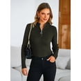 thumbnail image 3 of PRETTYGARDEN Fall Quarter Zip Pullover Sweaters for Women Long Sleeve Collared Fitted Ribbed Knit Tops, 3 of 8