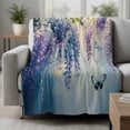 thumbnail image 2 of Spring Blooms Botanical Blanket Soft Cozy Warm Throw Blanket for Couch, Plush Fuzzy Flannel Fleece Blankets for Sofa, Purple Blue Eucalyptus Bed Blankets Lightweight Gifts for Women, 40"x60", 2 of 9