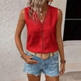 thumbnail image 5 of Women's Summer Sleeveless V Neck Top Tops Shirts Blouses Hollow Out Mesh Loose Fit Solid Color Casual Daily Wear Vacation Beach Party Night Out Fashion Essential Gift for Women, 5 of 9