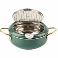 thumbnail image 3 of Olla para freír con termómetro, sartén japonesa de acero inoxidable para cocina de inducción, color verde oscuro, 3 of 15