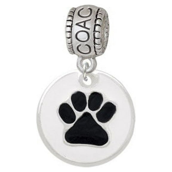 3/4'' Black Paw in White Circle - Coach Charm Bead