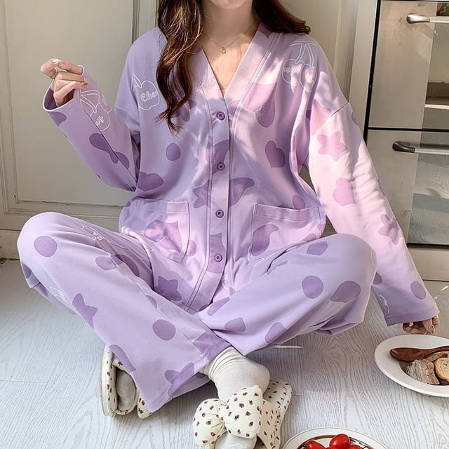 Pijama tipo kimono para niñas de primavera y otoño, pantalones de manga larga, cárdigan para niñas, ropa de casa, pijamas de algodón con dibujos animados bonitos