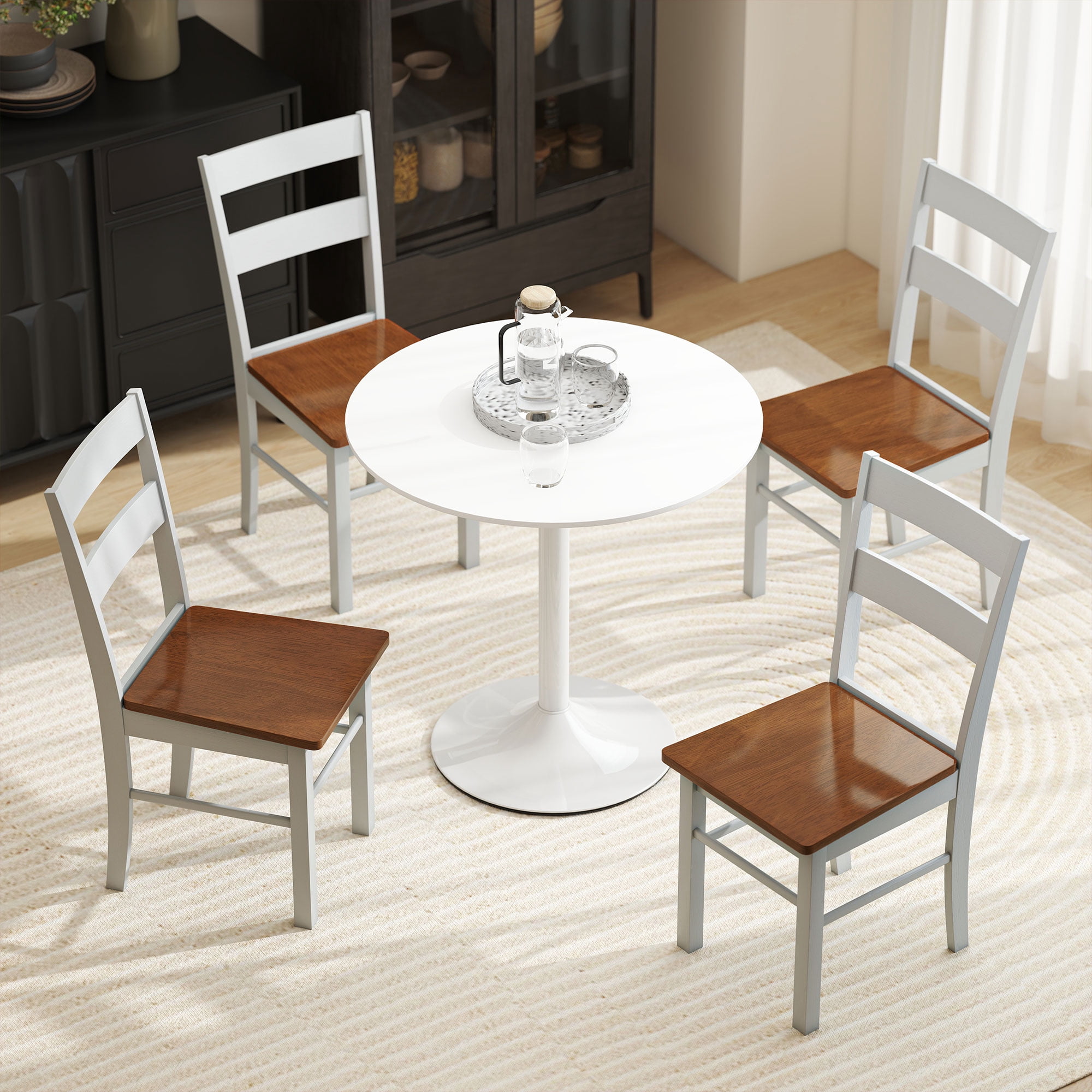 HOMCOM Dining Chairs, Set of 2 Rubber Wood Kitchen Chairs with Open Back, Farmhouse Dining Room Chairs, Light Gray