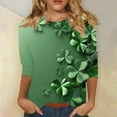 thumbnail image 2 of successthop St Patricks Day Clothes for Women Green Casual Oversized Crewneck Shirt 3/4 Sleeve Blouse Plus Size Outfits, 2 of 5