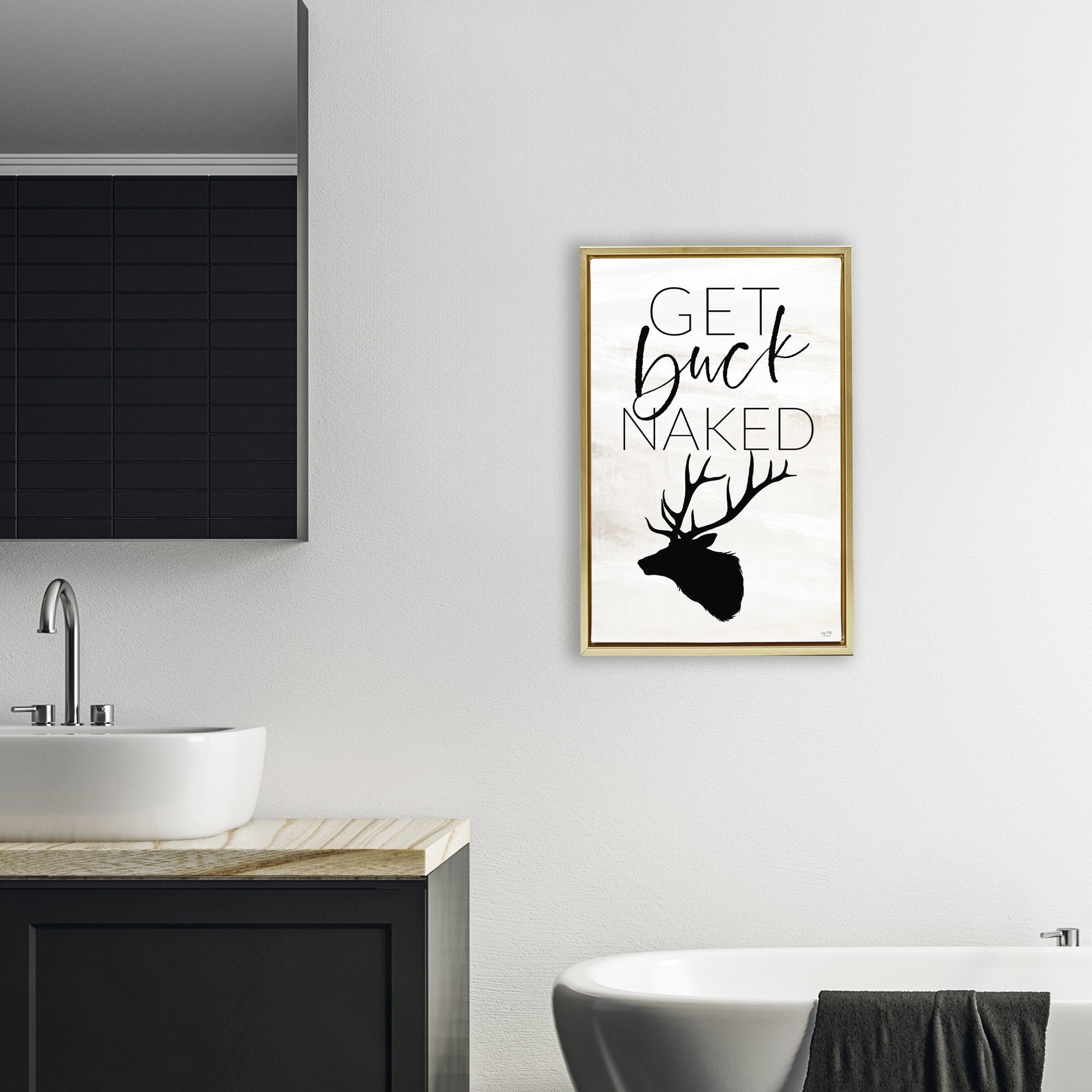 Stupell Industries Get Buck Naked Gold Framed Floater Canvas Wall Art, design by Lux + Me Designs